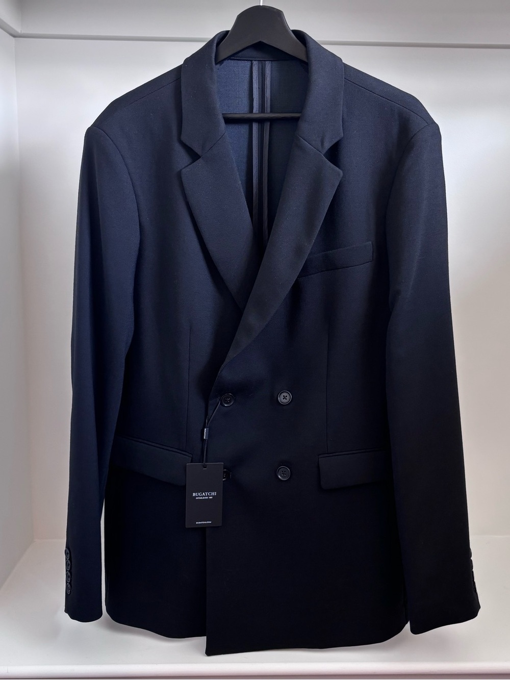 Bugatchi Men's Double-Breasted Wool Blend Blazer, Black, Size L